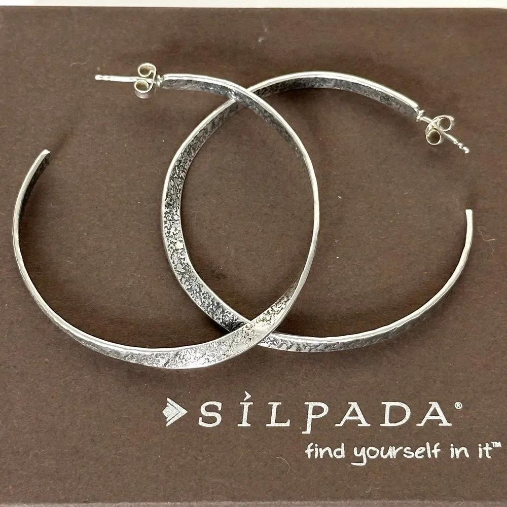 Silpada P1731 Retired TWIST OF FATE Oxidized Sterling Silver Hoop Earring